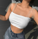 Bandage Straps Solid White Top Ladies Summer Tank Top