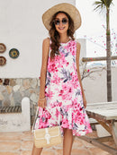 Floral Round Neck Sleeveless Ruffle Hem Dress