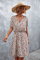 Floral Tie-Neck Short Sleeve Mini Dress