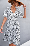 Printed Tie Neck Tiered Dress