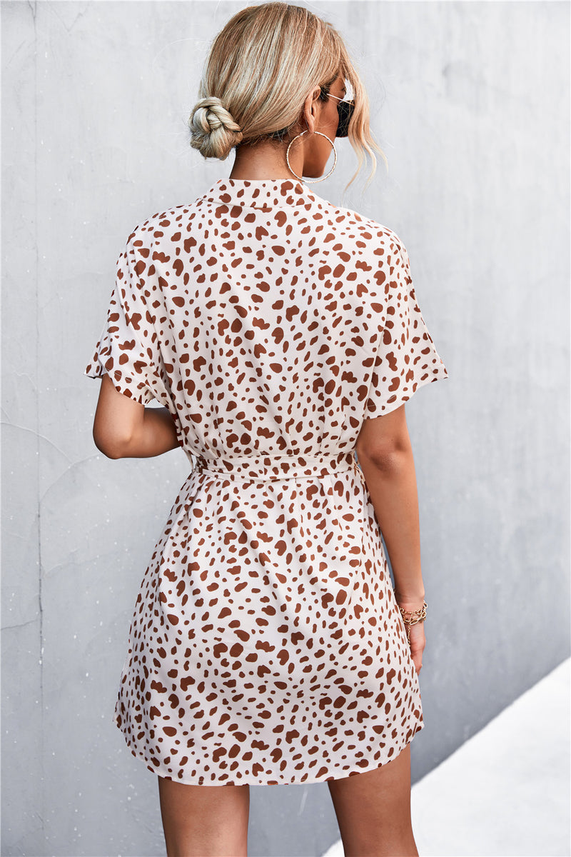 Animal Print Tie-Waist Mini Shirt Dress