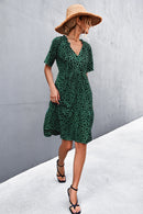 Printed Tie Neck Tiered Dress