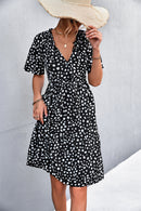 Printed Tie Neck Tiered Dress