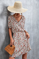 Floral Tie-Neck Short Sleeve Mini Dress