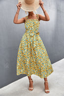 Floral Tie-Shoulder Belted Midi Dress