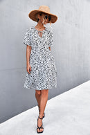 Printed Tie Neck Tiered Dress