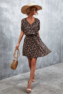 Floral Tie-Neck Short Sleeve Mini Dress