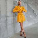 Ruffle Shoulder Belted Blazer Dress