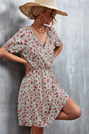 Floral Tie-Neck Short Sleeve Mini Dress