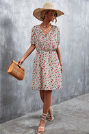 Floral Tie-Neck Short Sleeve Mini Dress