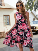 Floral Round Neck Sleeveless Ruffle Hem Dress