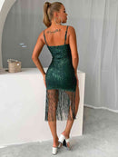 Sequin Fringe Spaghetti Strap Dress