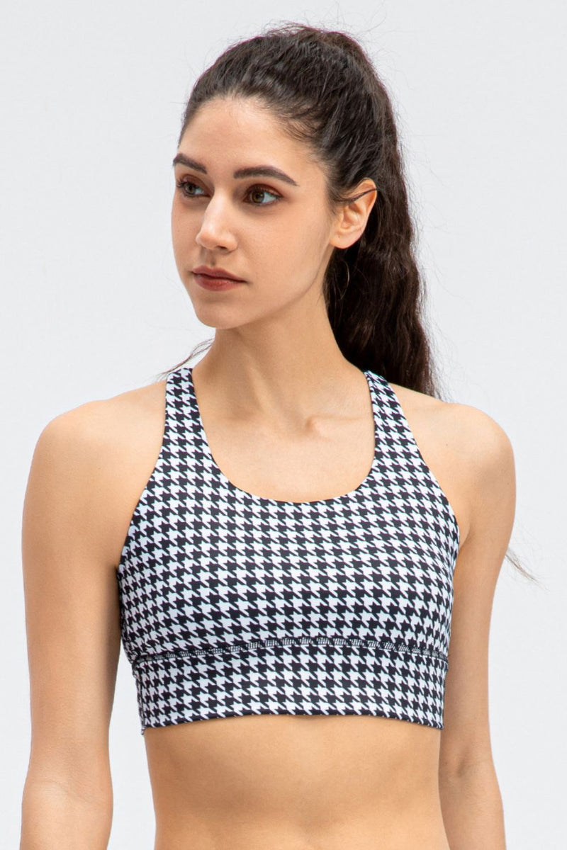 Plaid Double Crisscross Strap Sports Bra