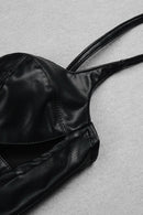 Lace Up PU Leather Cami and Split Skirt Set