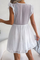 Swiss Dot Deep V Ruffle Shoulder Mini Dress
