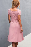 Round Neck Short Sleeve A-Line Dress