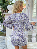 Ditsy Floral Balloon Sleeve Square Neck Dress