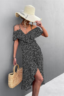 Ditsy Floral Cold Shoulder Tulip Hem Dress
