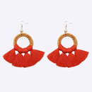 Tassel Cotton Cord Rattan Dangle Earrings