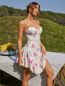 Floral Spaghetti Strap Ruffle Hem Mini Dress