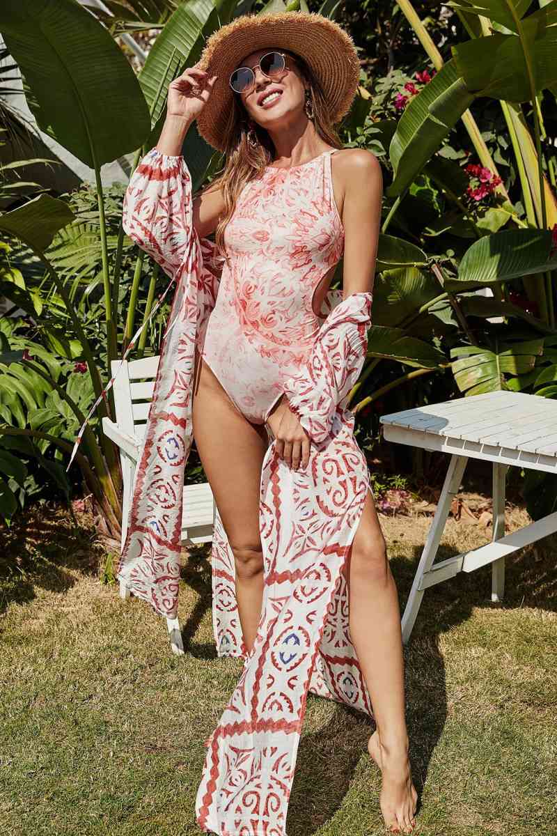 Floral Tie Back One Piece Swimsuit