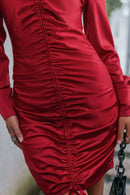 Ruched Drawstring Detail Johnny Collar Dress