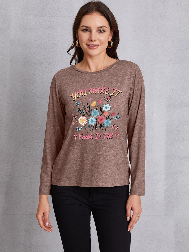 Graphic Round Neck Long Sleeve T-Shirt