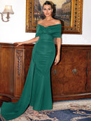 Gathered Detail Cascading Off-Shoulder Fishtail Dress