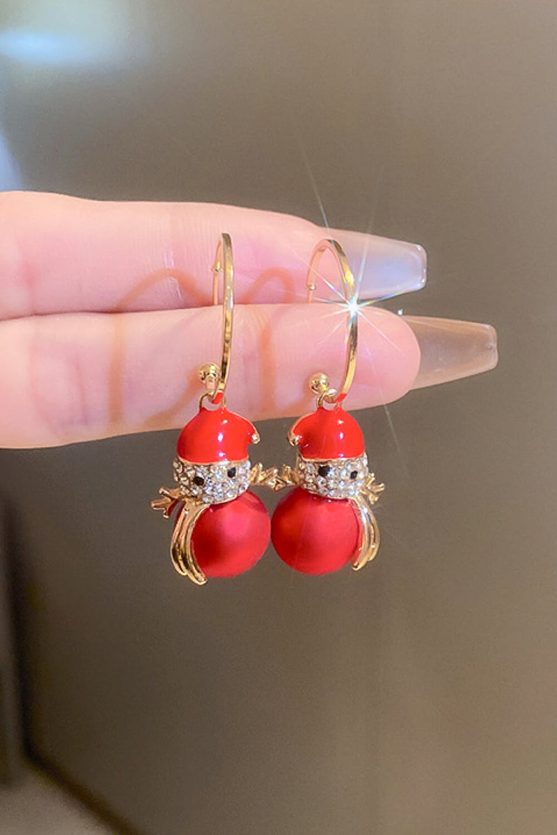 Christmas Rhinestone Pearl Snowman Drop Earrings