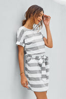 Stripes Pocketed T-shirt Dress with Belt