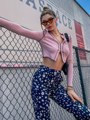 Contrast Stitching Exposed Seam Cropped Top