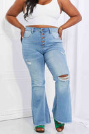 Vibrant MIU Full Size Jess Button Flare Jeans