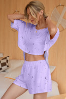 Crescent Moon Crop High-Low Top and Shorts Set