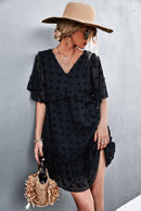 Swiss Dot Frill Trim V-Neck Lined Dress