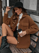 Button Down Curved Hem Teddy Jacket