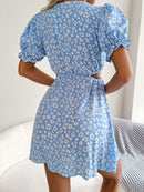 Floral Cutout Flounce Sleeve Dress