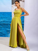 Tie-Shoulder Split Zip-Back Dress