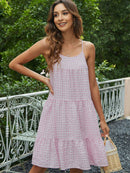 Plaid Spaghetti Strap Scoop Neck Tiered Dress