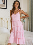 Frill Trim Tie-Shoulder Layered Dress