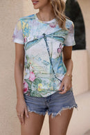 Dragonfly Printed Round Neck Tee