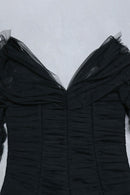 V-Neck Spliced Mesh Mini Bodycon Dress