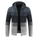 Men Hooded Stripe Coat Cardigan Male Thick Zipper Wool Sweaters