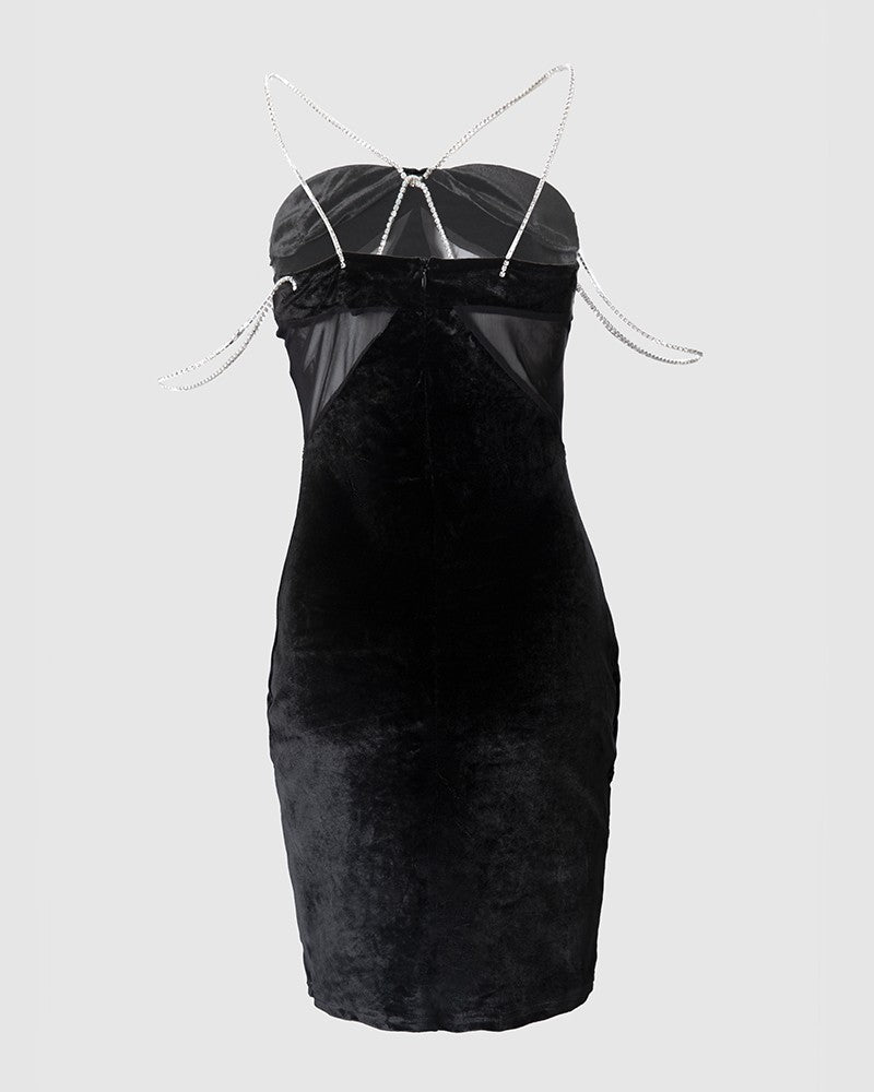 Rhinestone Cutout Sheer Mesh Bodycon Dress Rhinestone Cutout Sheer Mesh Bodycon Dress