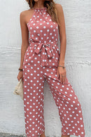 Polka Dot Grecian Wide Leg Jumpsuit