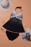 Black White Dot Print Halterneck Tankini Set