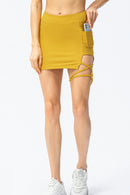 Ribbed Lace-Up Pocketed Sports Skirt