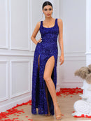 Sequined Split Zip-Back Maxi Dress