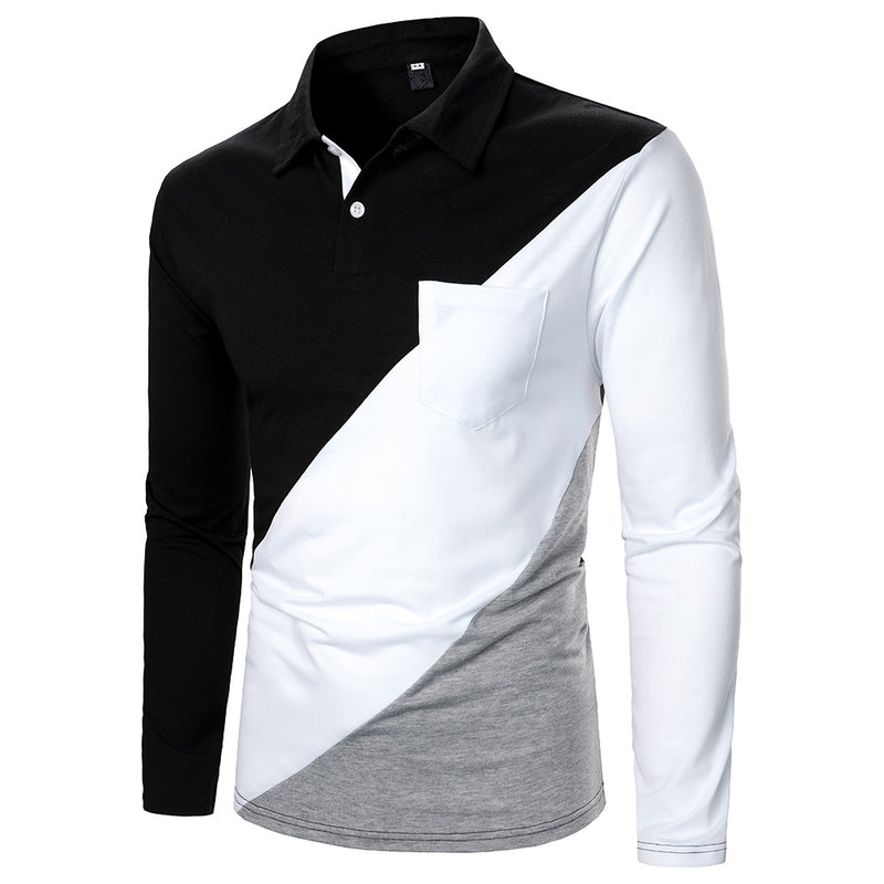 Men's POLO Shirt Three-color Stitching Fashion Lapel