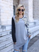 Zebra Print Round Neck Long Sleeve T-Shirt