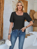 Eyelet Asymmetrical Neck Short Sleeve T-Shirt